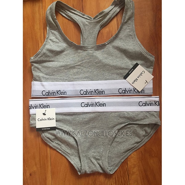 Conjunto Sujetador y Slip Calvin Klein Mujer Blanco Gris 